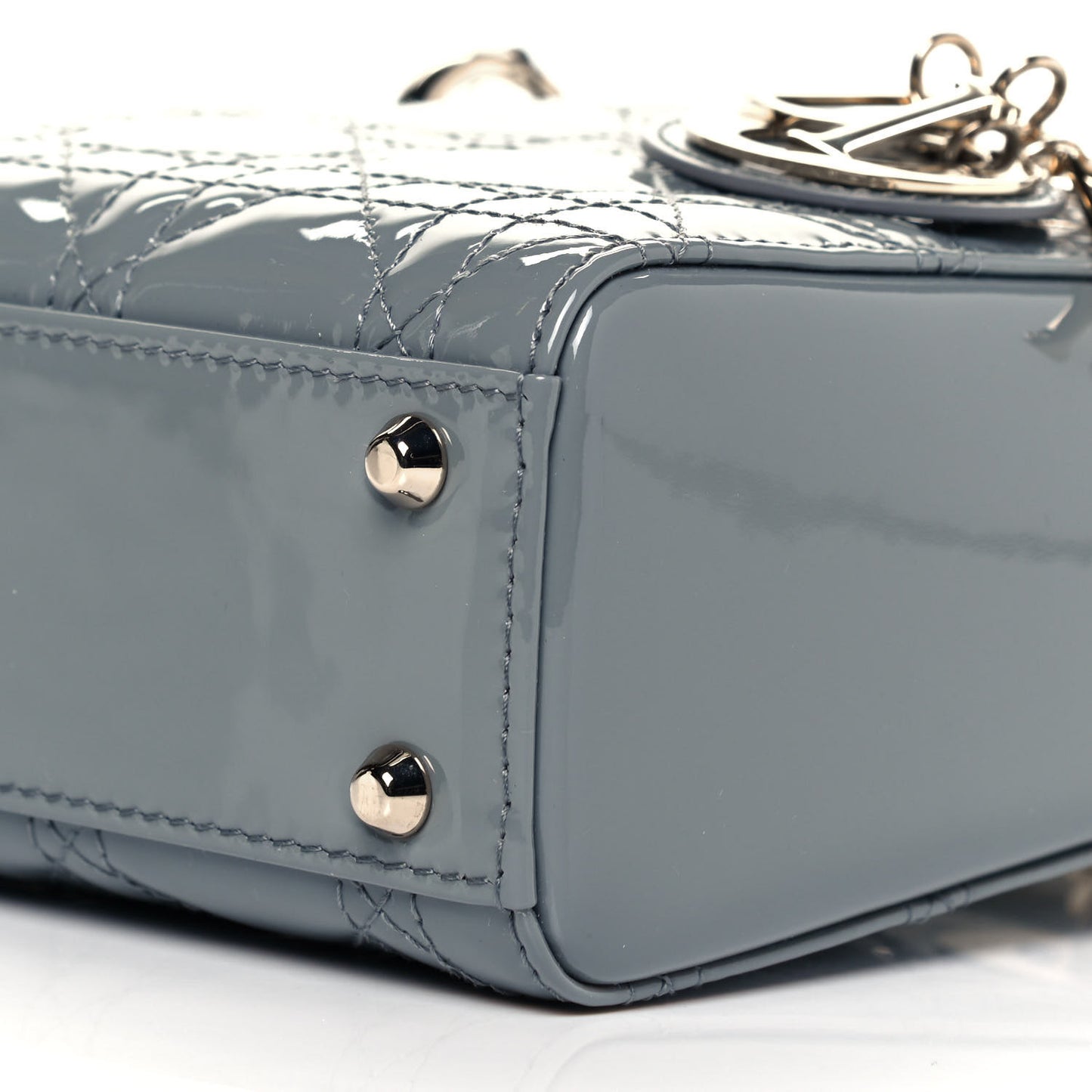 Patent Cannage Mini Lady Dior Grey Stone