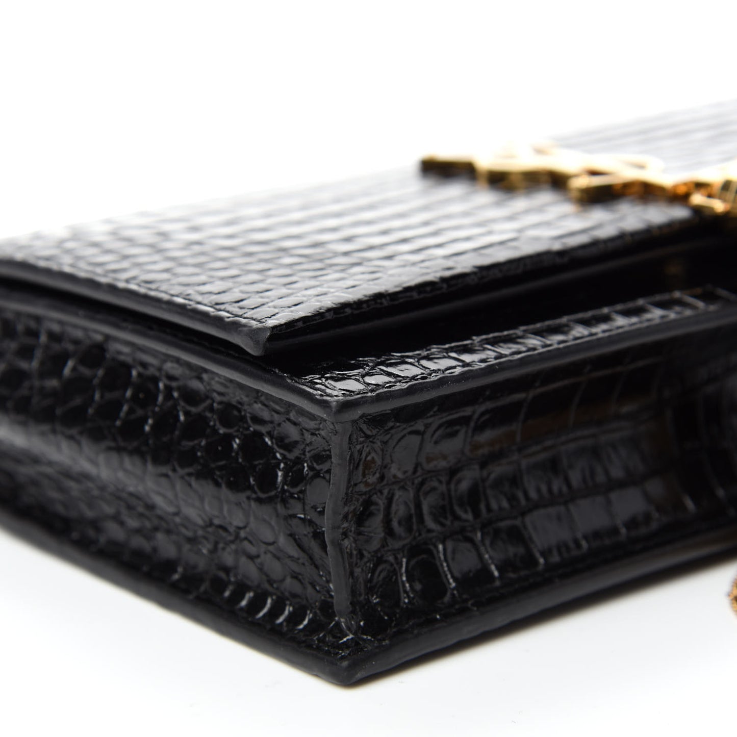 Calfskin Crocodile Embossed Kate Monogram Tassel Chain Wallet Black