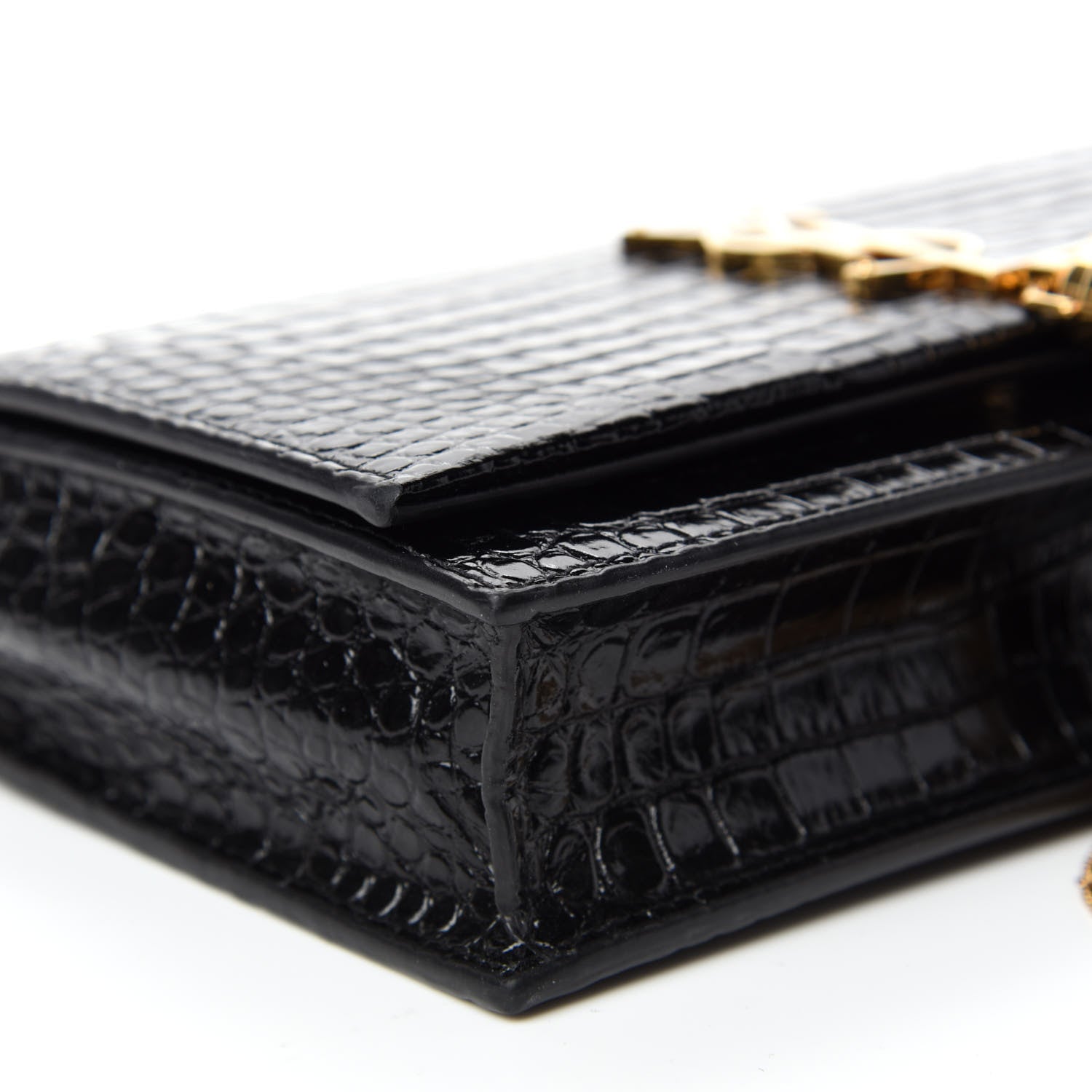 Saint Laurent Calfskin Crocodile Embossed Kate Monogram Tassel Chain Wallet Black 6 of 10