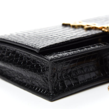 Saint Laurent Calfskin Crocodile Embossed Kate Monogram Tassel Chain Wallet Black 6 of 10