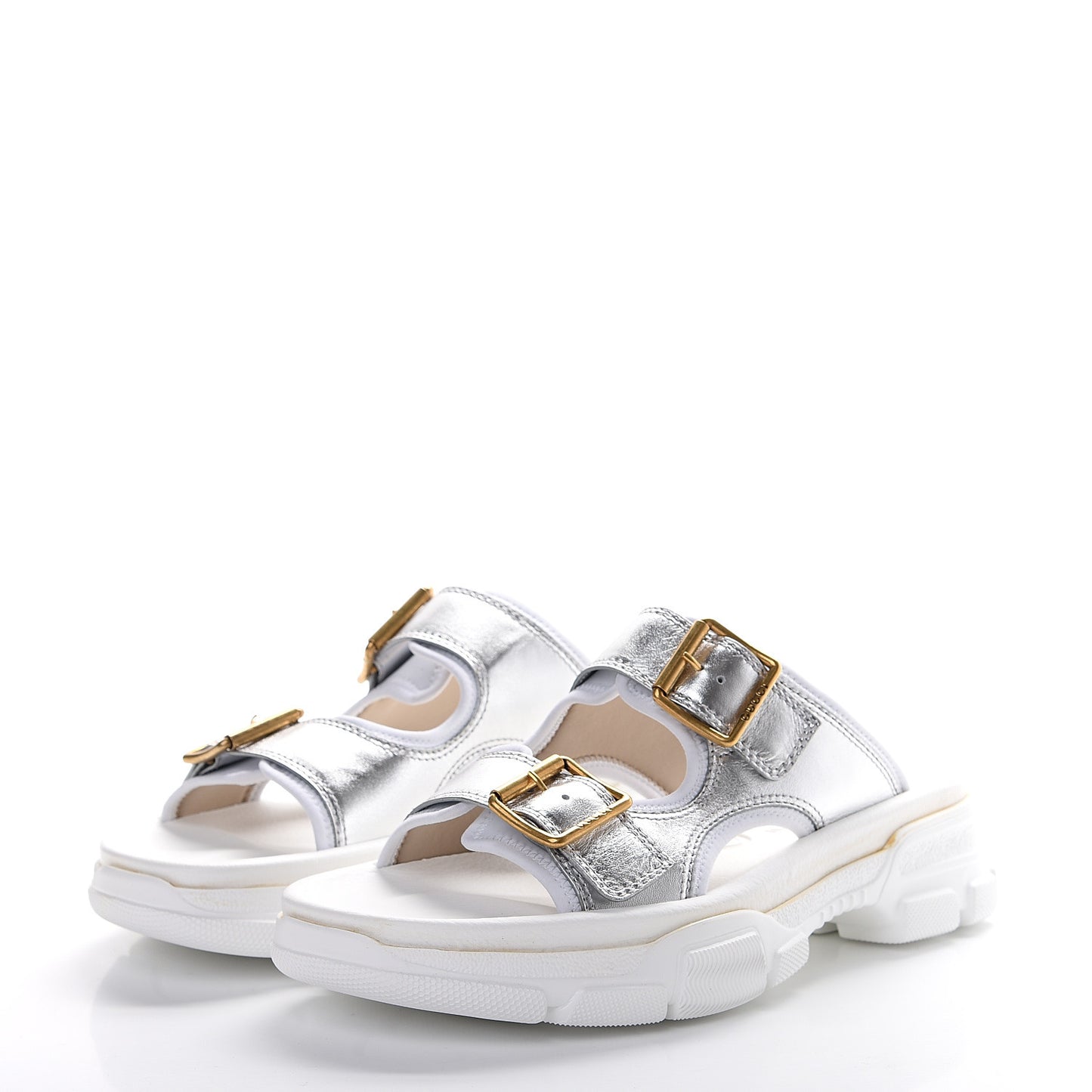 Metallic Nappa Aguru Slide Sandals 40.5 Argent Great White