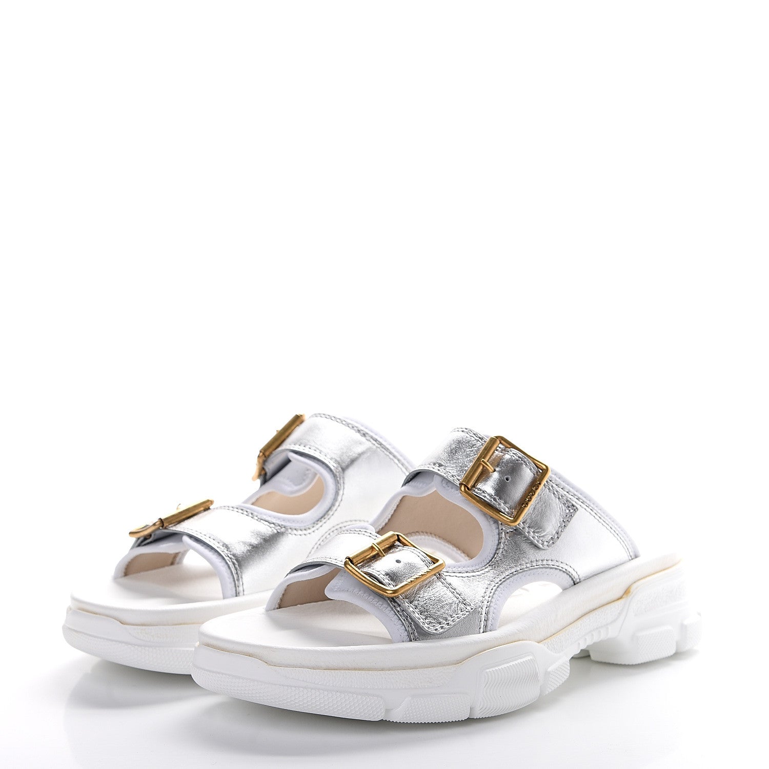 Gucci Metallic Nappa Aguru Slide Sandals 40.5 Argent Great White 4 of 12