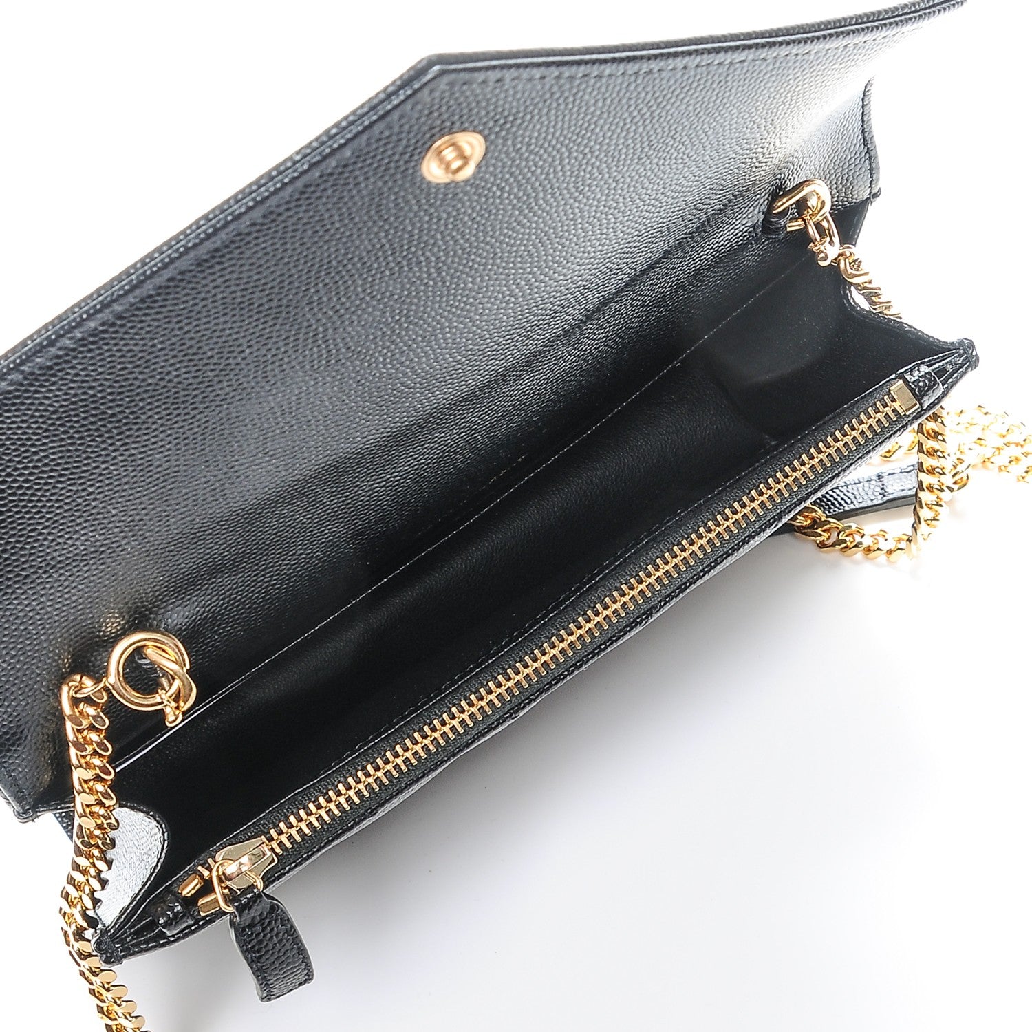 Saint Laurent Grain De Poudre Matelasse Chevron Monogram Chain Wallet Black 5 of 7