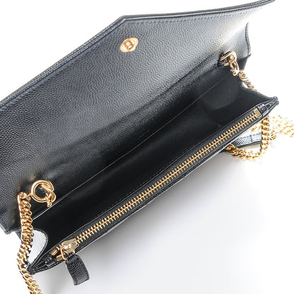 Saint Laurent Grain De Poudre Matelasse Chevron Monogram Chain Wallet Black 5 of 7