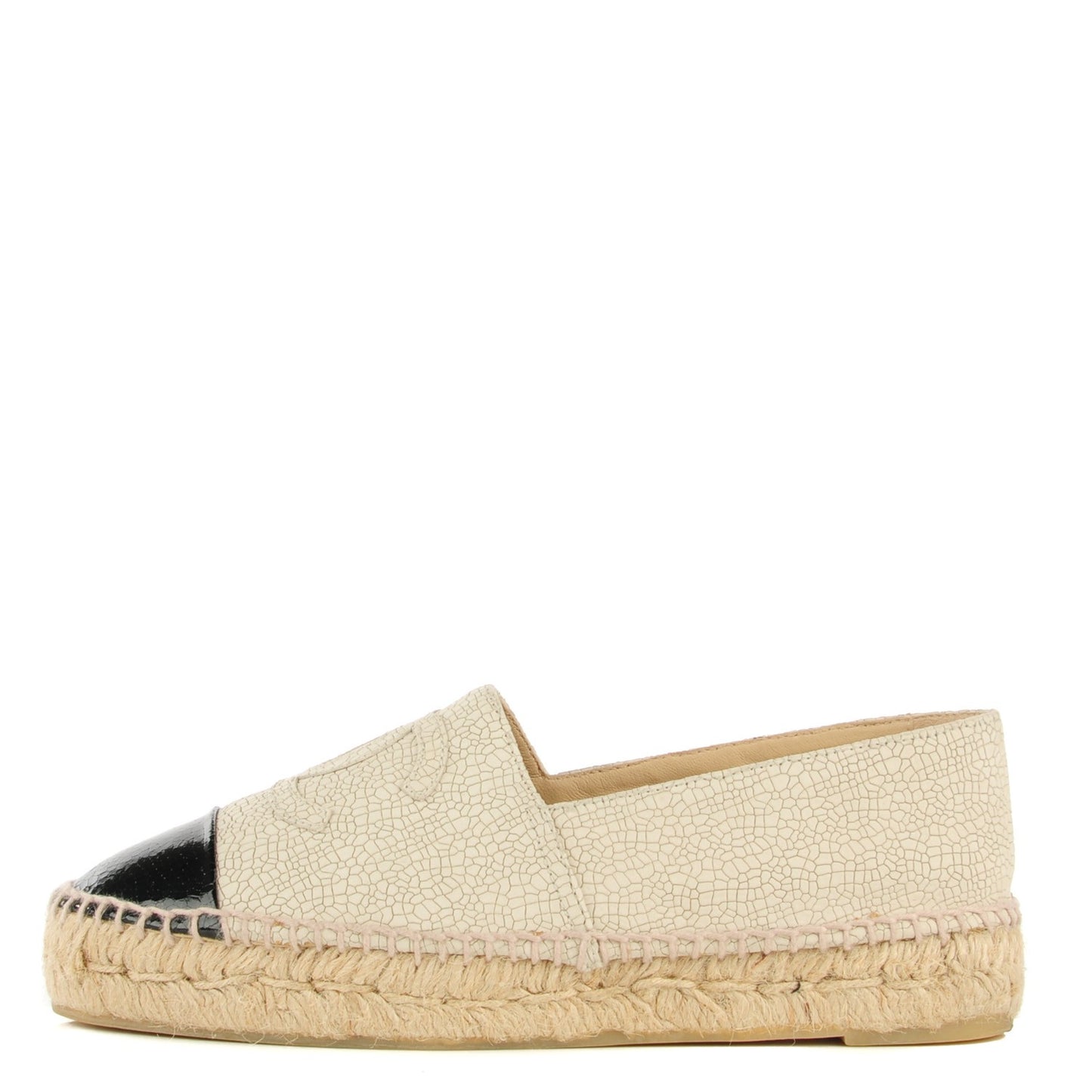 Crackled Leather Espadrilles 37 Beige Black