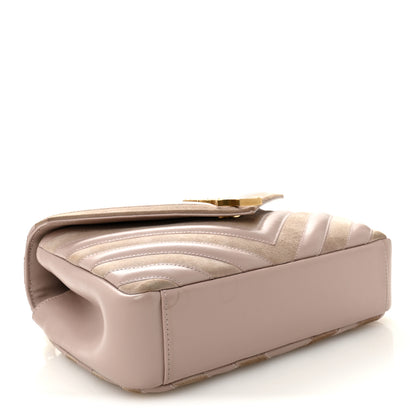 Saint Laurent Calfskin Suede Matelasse Chevron Medium Monogram College Bag Rose Poudre 4 of 9