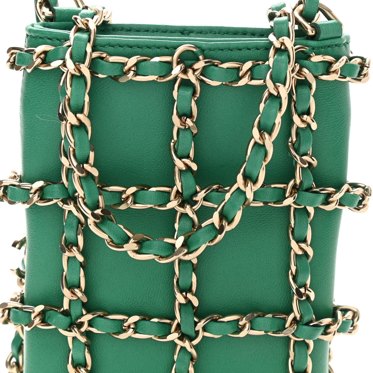 Lambskin Tech Me Out Clutch With Chain Green