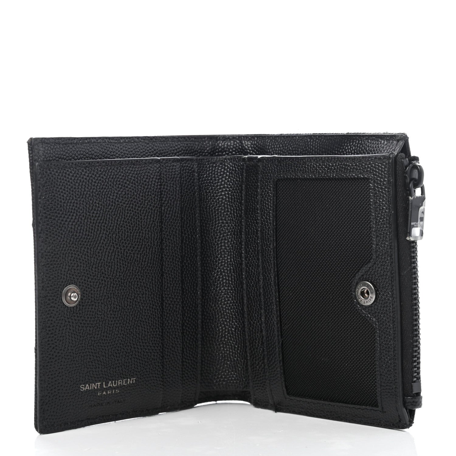 Saint Laurent Grain De Poudre Matelasse Chevron Monogram Zipped Card Case Black 4 of 4