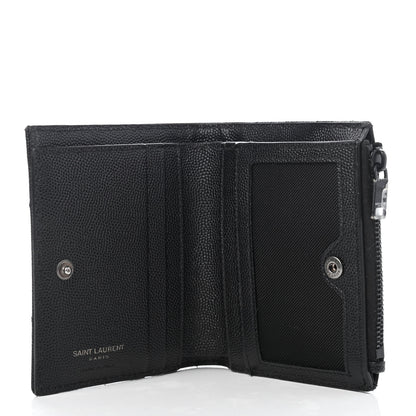 Saint Laurent Grain De Poudre Matelasse Chevron Monogram Zipped Card Case Black 4 of 4