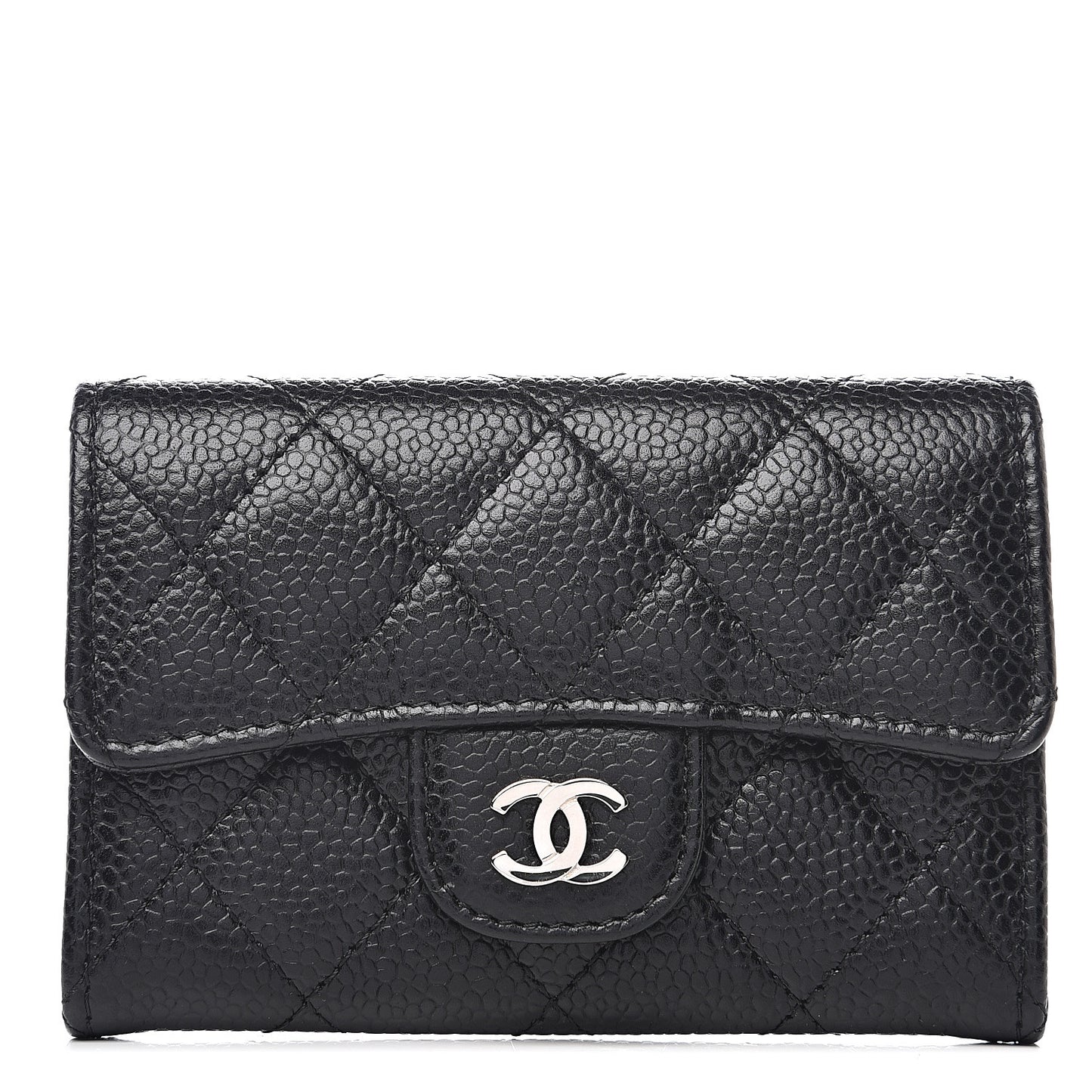 Caviar Quilted Flap Card Holder Black
