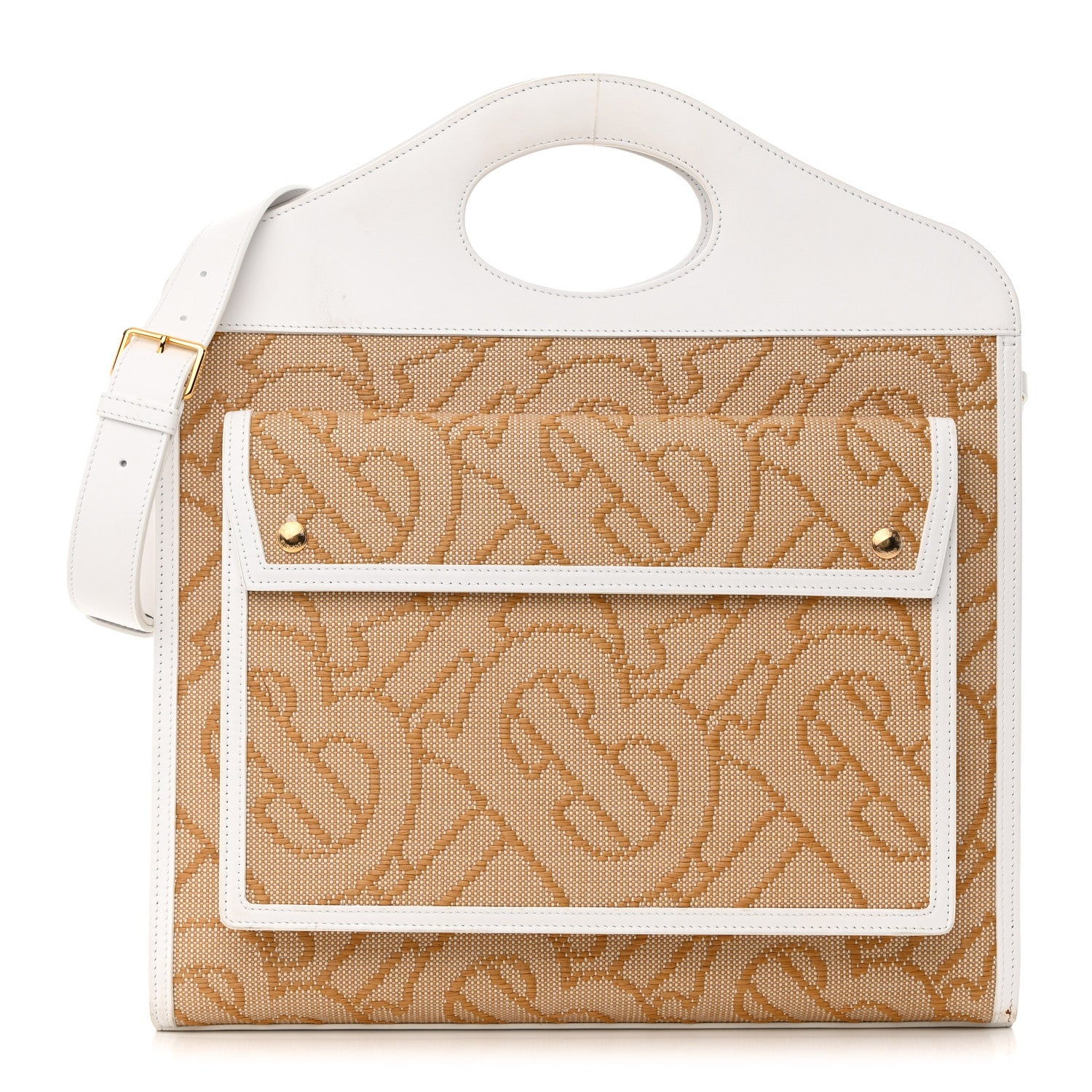 Burberry Monogram Canvas Smooth Calfskin Medium Pocket Bag White Beige 1 of 16