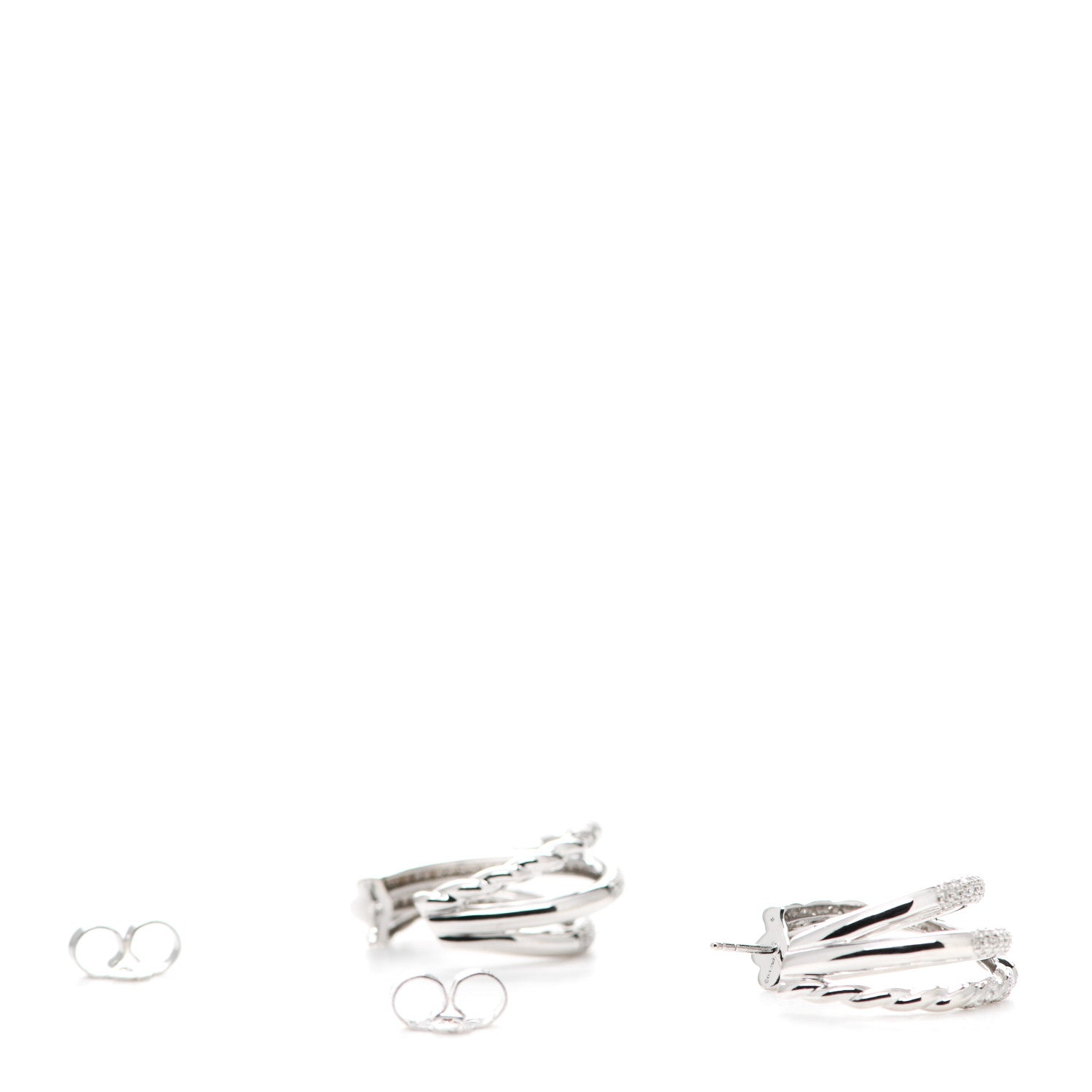 David Yurman 18K White Gold Diamond Paveflex Shrimp Earrings 3 of 4