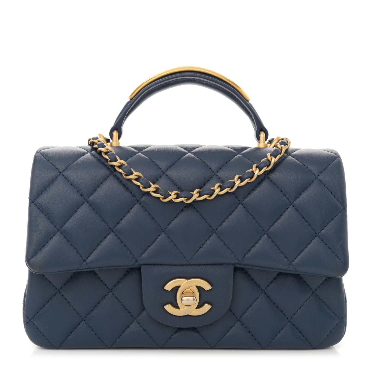 Chanel Lambskin Quilted Mini Metal Top Handle Rectangular Flap Blue 1 of 12