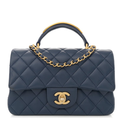 Chanel Lambskin Quilted Mini Metal Top Handle Rectangular Flap Blue 1 of 12