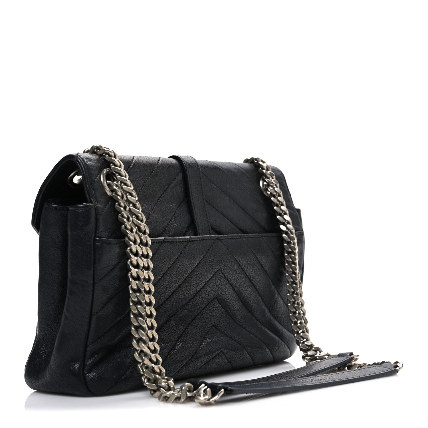 Saint Laurent Grained Calfskin Matelasse Chevron Medium Monogram Chain Bag Black 3 of 11
