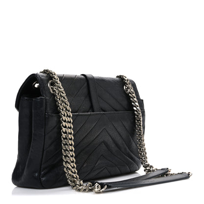 Saint Laurent Grained Calfskin Matelasse Chevron Medium Monogram Chain Bag Black 3 of 11