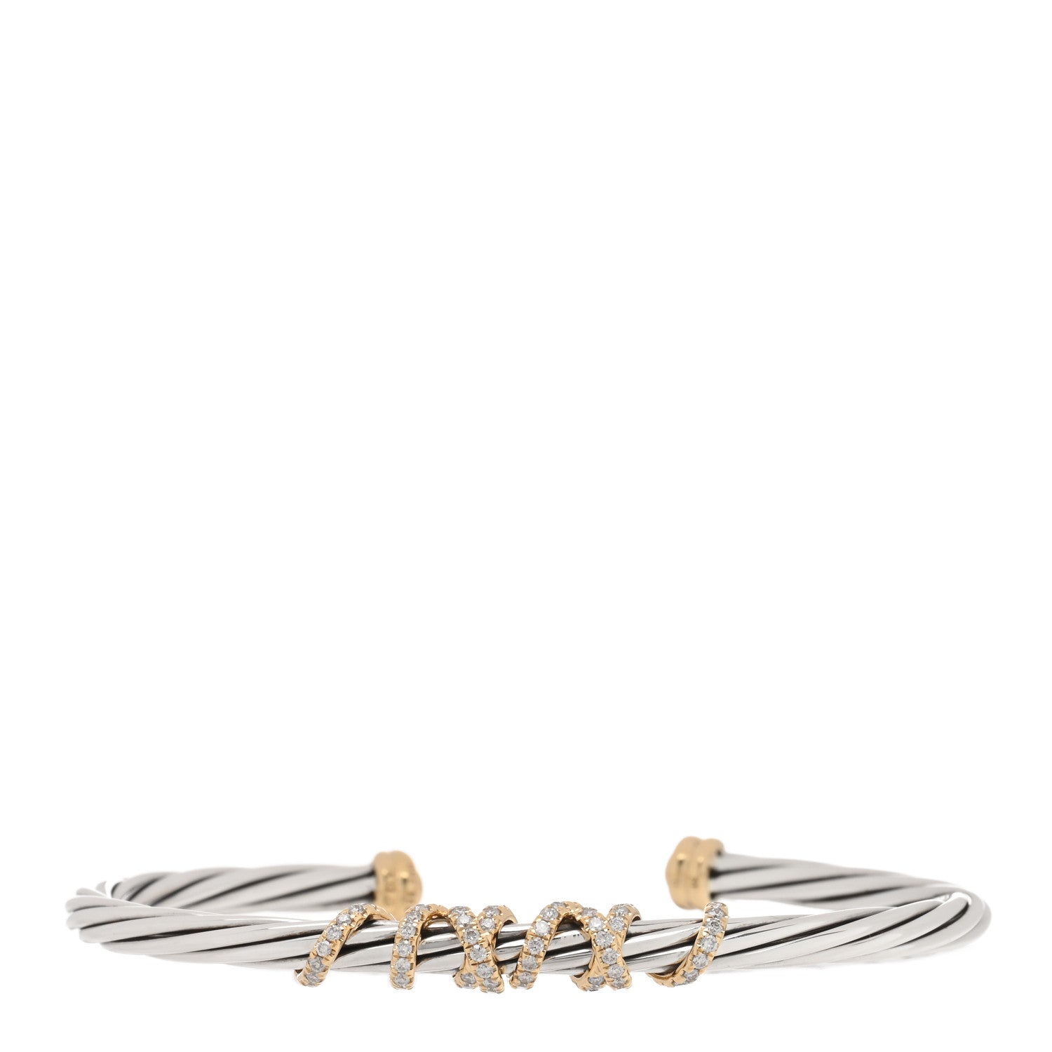 David Yurman Sterling Silver 18K Yellow Gold Diamond 4mm Helena Station Bracelet 1 of 3