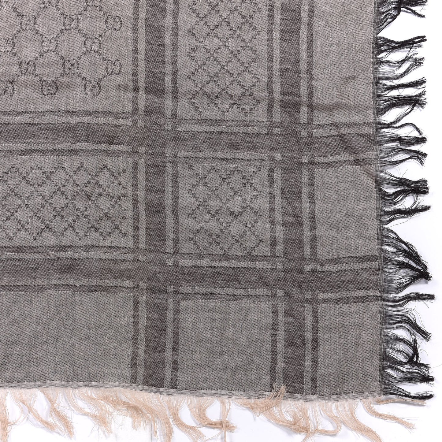Wool Silk GG Monogram Diamante Plaid Surviee Shawl Beige Dark Brown