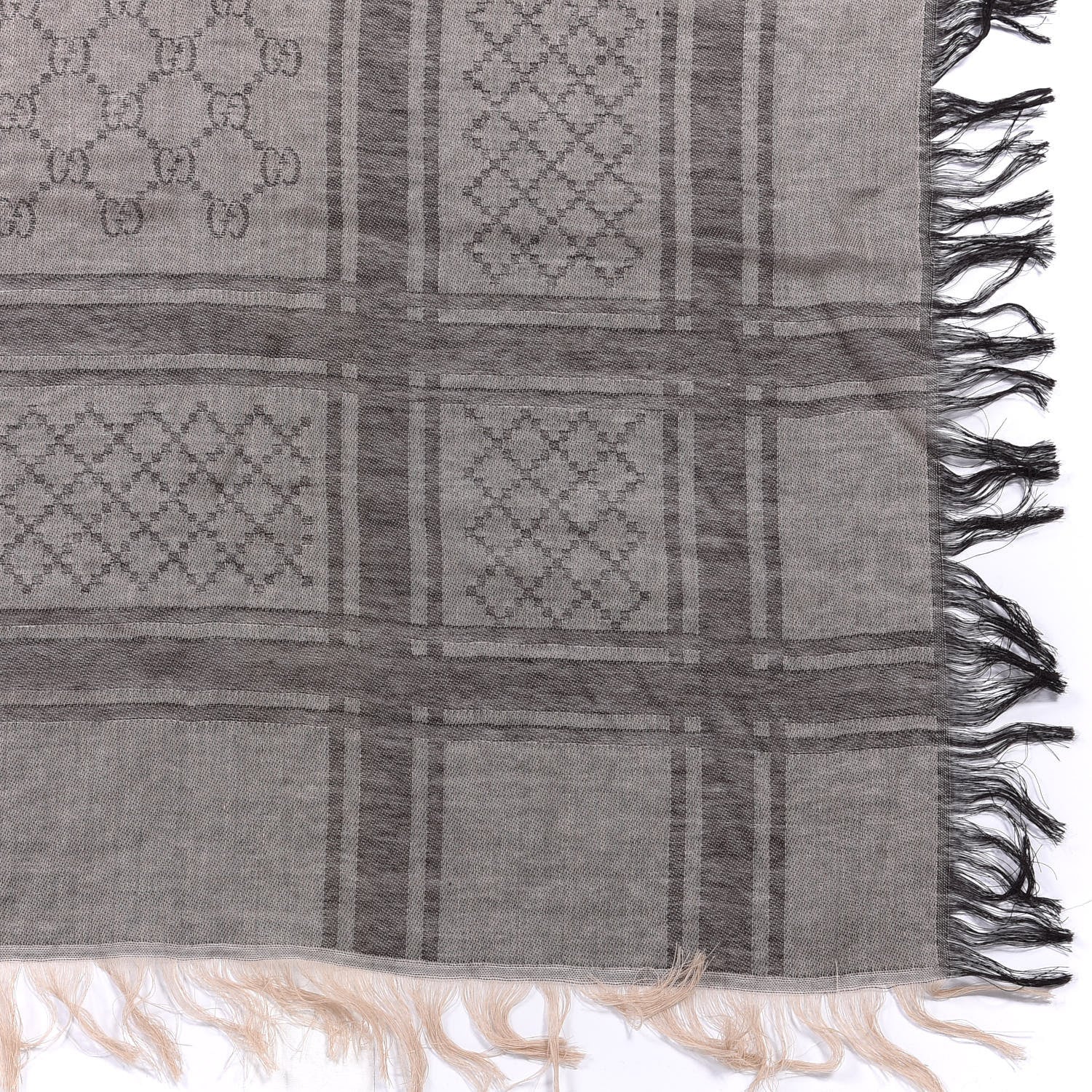 Gucci Wool Silk GG Monogram Diamante Plaid Surviee Shawl Beige Dark Brown 2 of 3