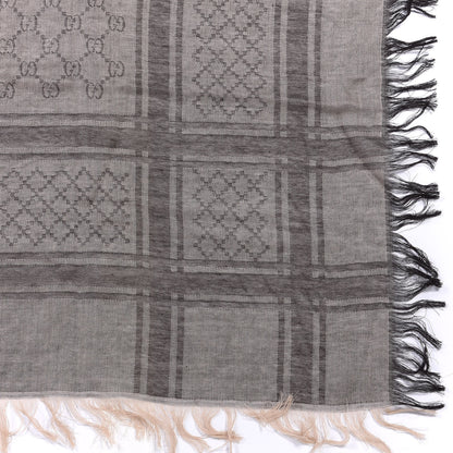 Gucci Wool Silk GG Monogram Diamante Plaid Surviee Shawl Beige Dark Brown 2 of 3
