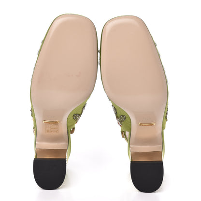 Gucci Moire Fabric Eyes Crystal Square G Madelyn Slingbacks 37.5 Lemon Leaf 5 of 11