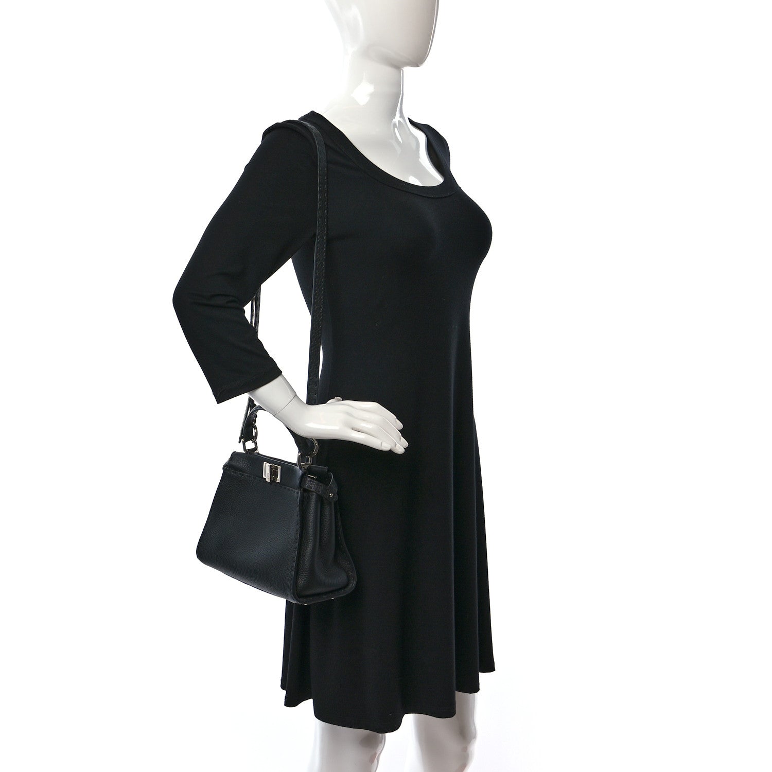 Fendi Cuoio Romano Selleria Bi-Color Mini Peekaboo Iconic Satchel Black Mou 2 of 9