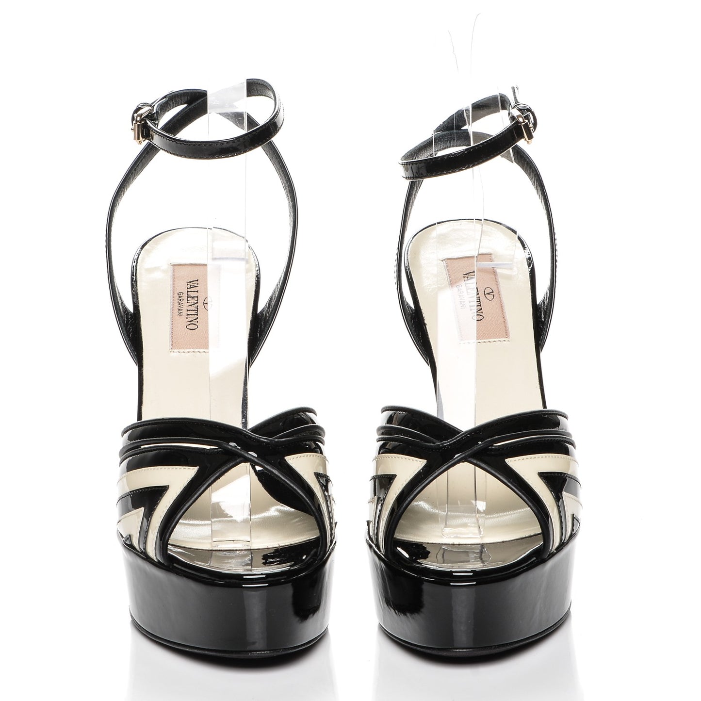 Patent Chevron Shiny Fever Ankle Strap 85/115mm Platform Sandals 37 Light Ivory Black