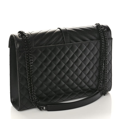 Saint Laurent Grain De Poudre Textured Mixed Matelasse Large Triquilt Monogram Monochrome Satchel Black 2 of 7