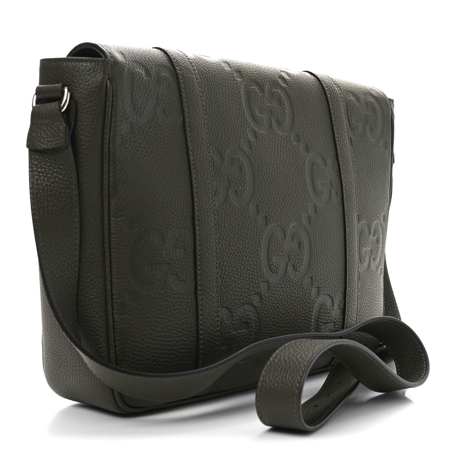 Gucci Piuma Calfskin Jumbo GG Embossed Double Buckle Medium Messenger Bag Dark Vintage Olive 3 of 10