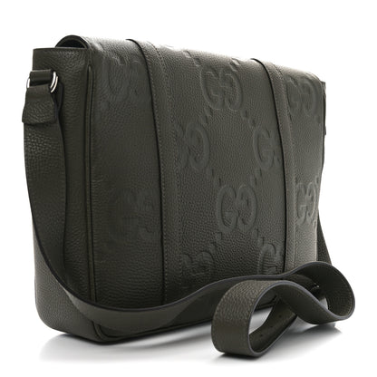 Gucci Piuma Calfskin Jumbo GG Embossed Double Buckle Medium Messenger Bag Dark Vintage Olive 3 of 10