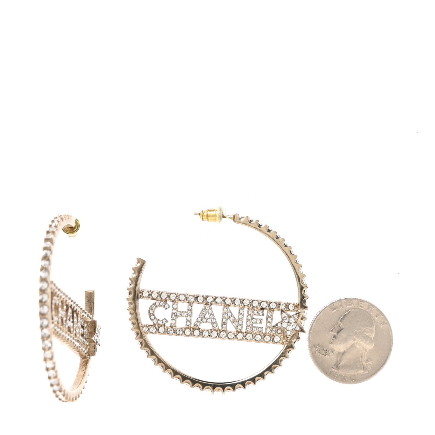 Crystal Logo Hoop Earrings Gold