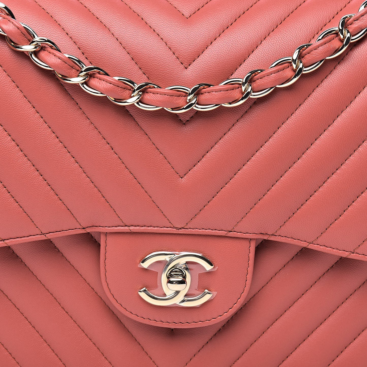 Lambskin Chevron Quilted Jumbo Double Flap Coral