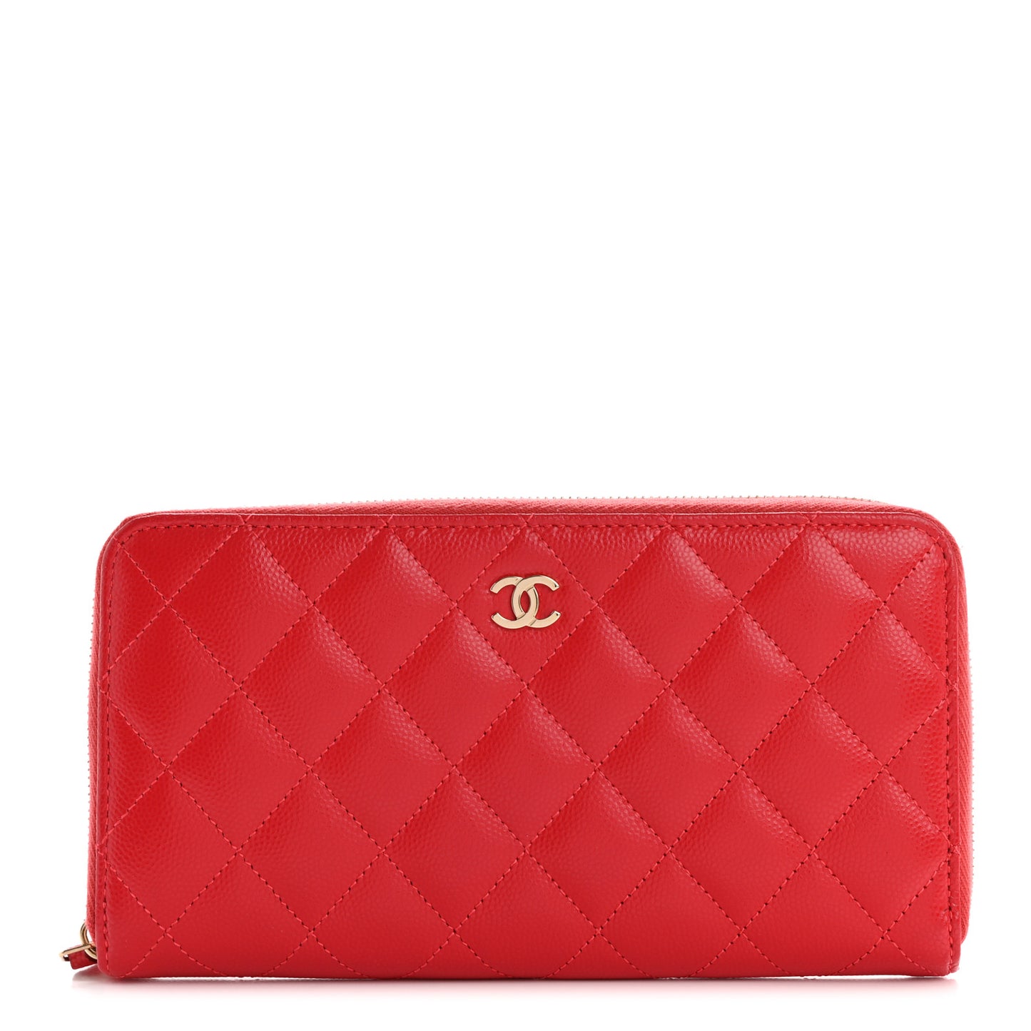 Caviar Quilted Large Gusset Zip Around Wallet Red