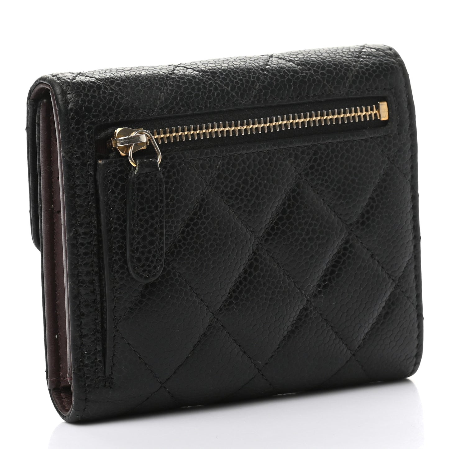 Caviar Quilted Compact Flap Wallet Black