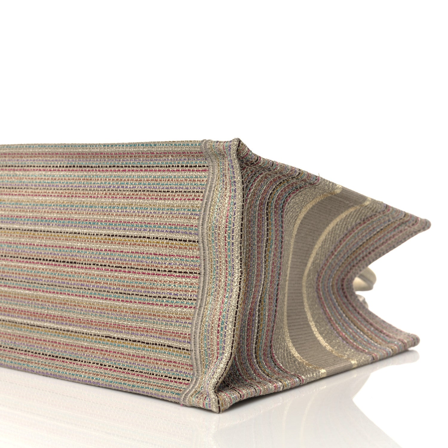 Christian Dior Canvas Embroidered Medium Stripes Book Tote Beige Multicolor 9 of 9