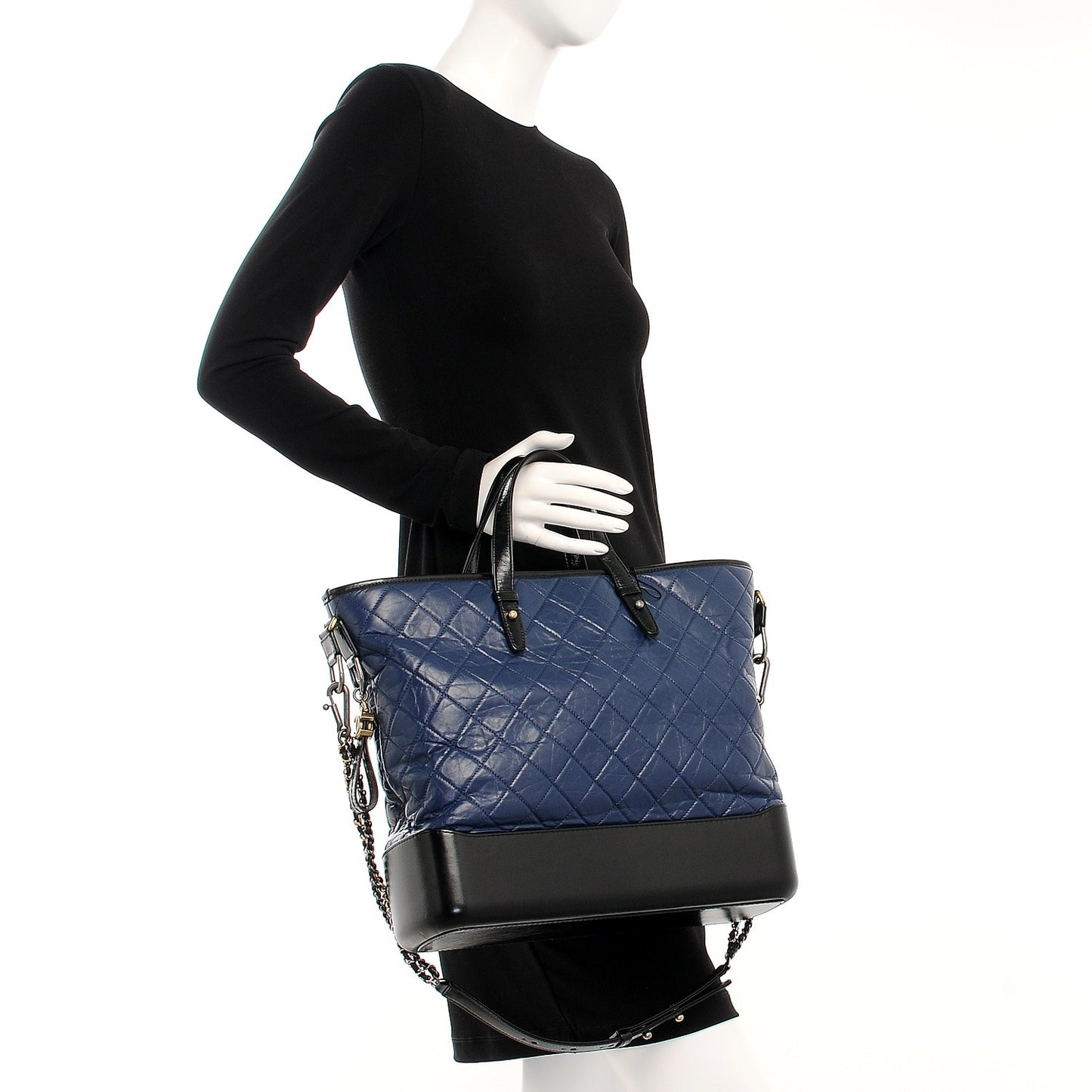 Aged Calfskin Quilted Large Gabrielle Shopping Tote Navy Black