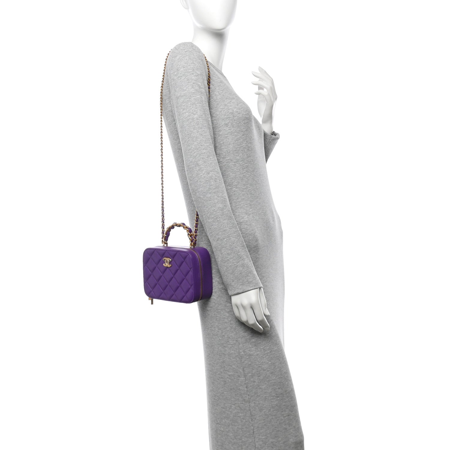Chanel Lambskin Quilted Top Handle Small Vanity Case Purple 2 of 11