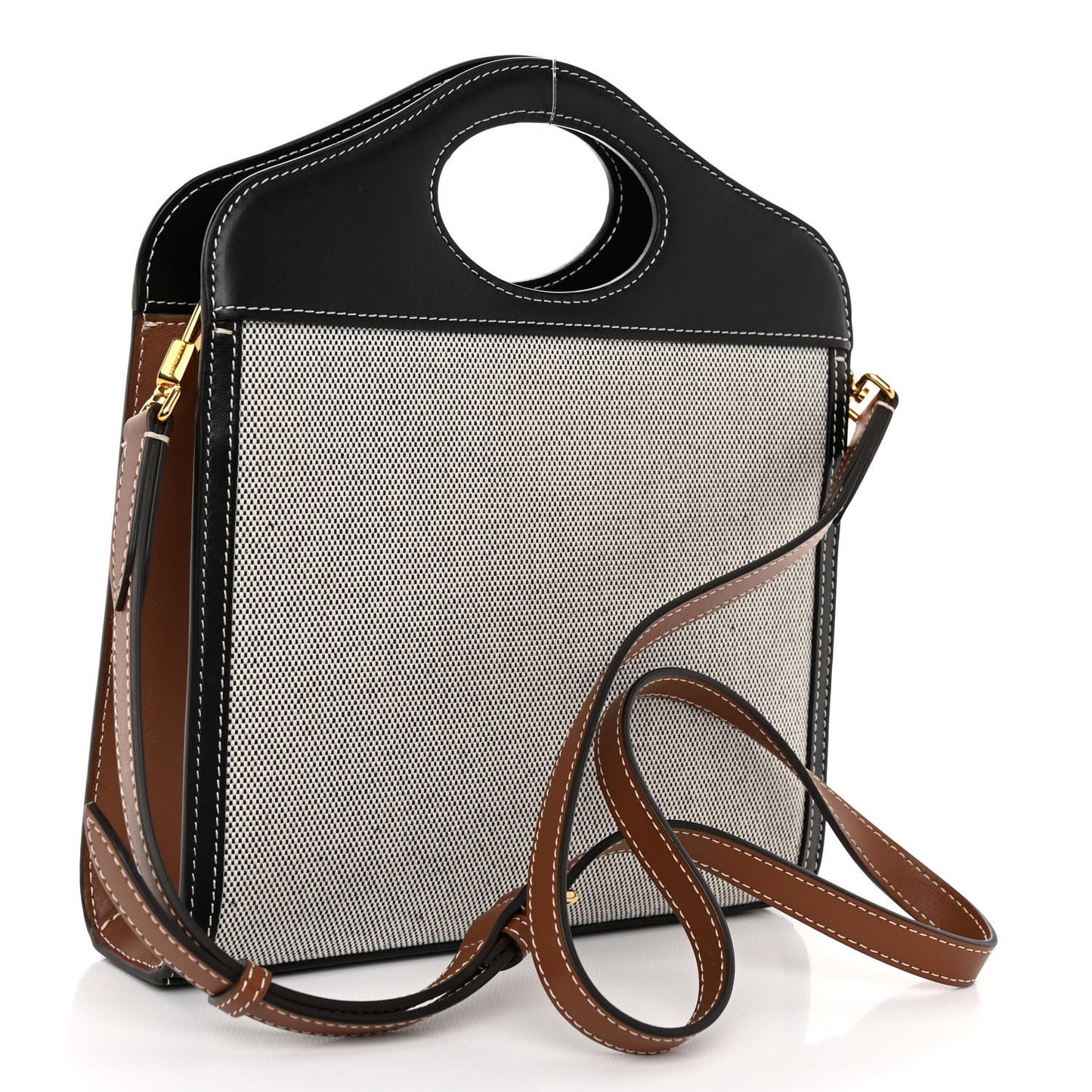 Smooth Calfskin Canvas Two Tone Mini Pocket Bag Black Tan