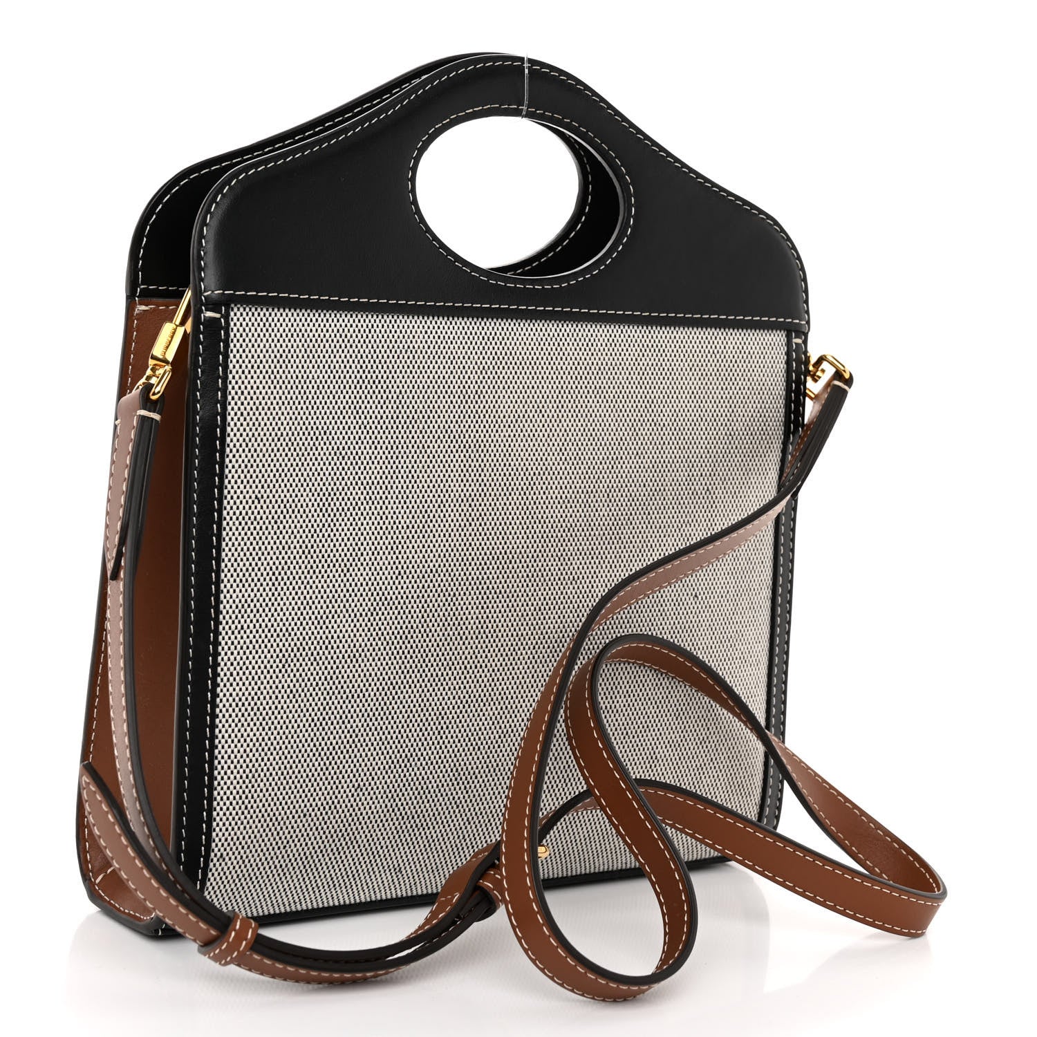 Burberry Smooth Calfskin Canvas Two Tone Mini Pocket Bag Black Tan 3 of 10