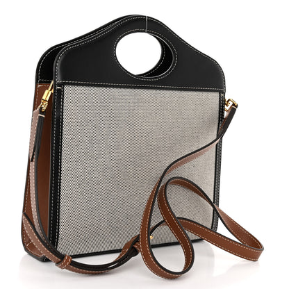 Burberry Smooth Calfskin Canvas Two Tone Mini Pocket Bag Black Tan 3 of 10