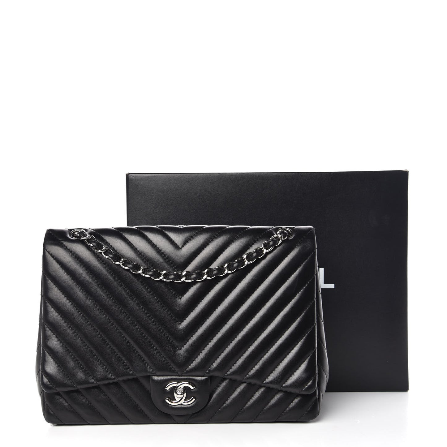 Lambskin Chevron Quilted Maxi Single Flap Black