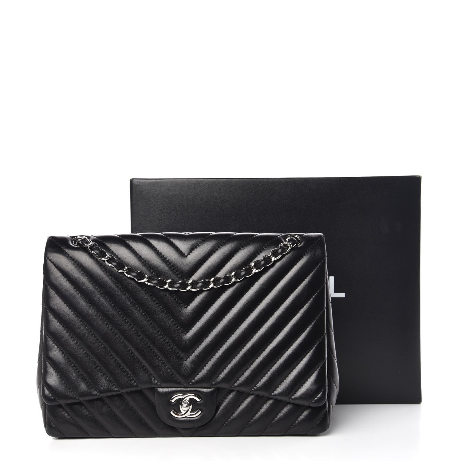 Chanel Lambskin Chevron Quilted Maxi Single Flap Black 10 of 10