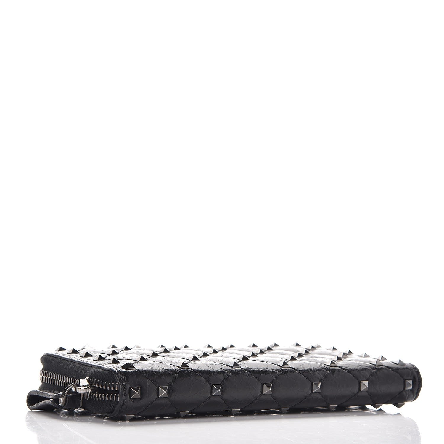 Valentino Garavani Craquele Nappa Rockstud Spike Zip Around Wallet Black 4 of 7