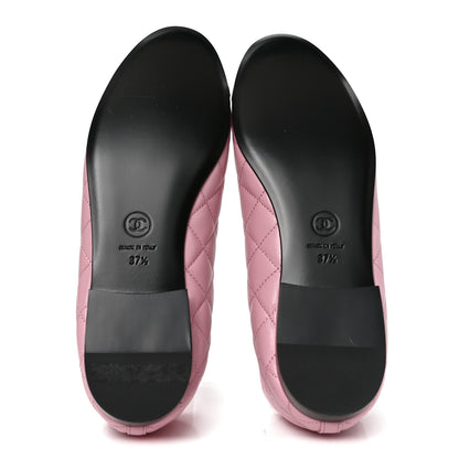 Chanel Lambskin Quilted CC Cap Toe Ballerina Flats 37.5 Pink Black 6 of 8