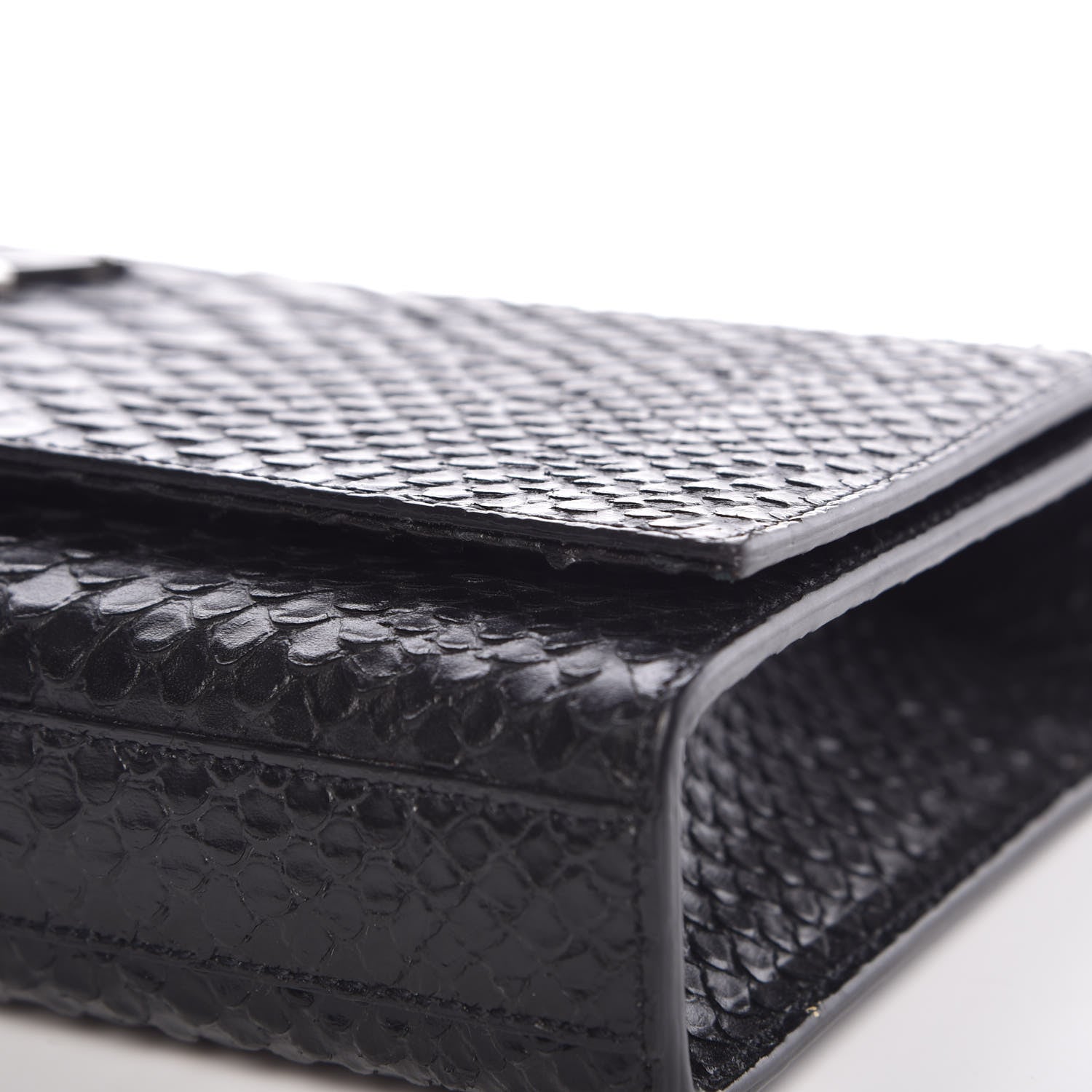 Saint Laurent Python Calfskin Embossed Classic Monogram Tassel Clutch Black 8 of 10