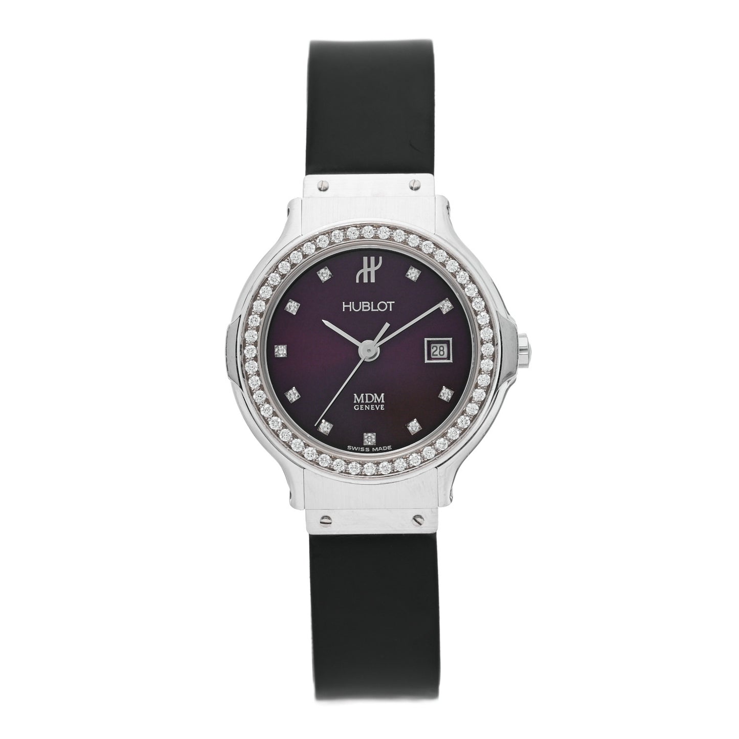 Stainless Steel Rubber Diamond Bezel 28mm Classic MDM Quartz Watch Burgundy 1393.5.014