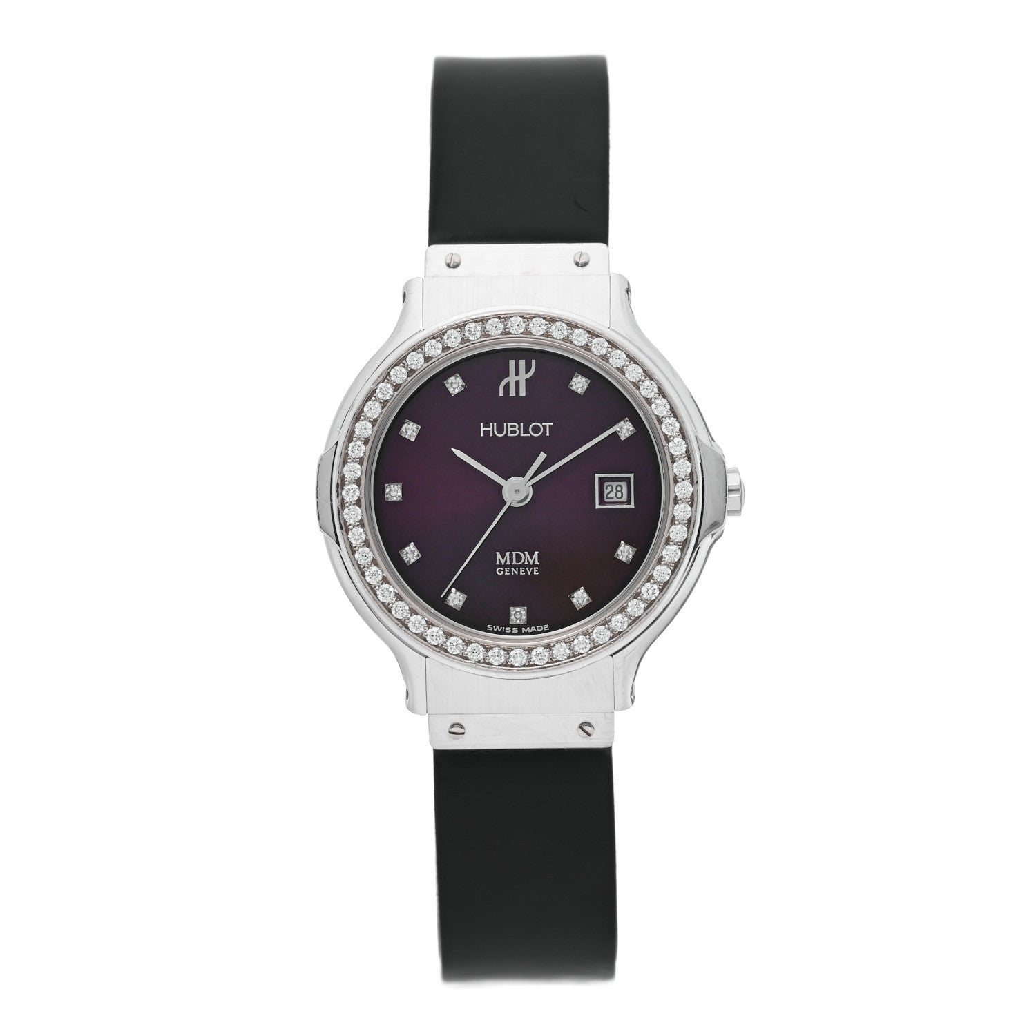 Hublot Stainless Steel Rubber Diamond Bezel 28mm Classic MDM Quartz Watch Burgundy 1393.5.014 1 of 4