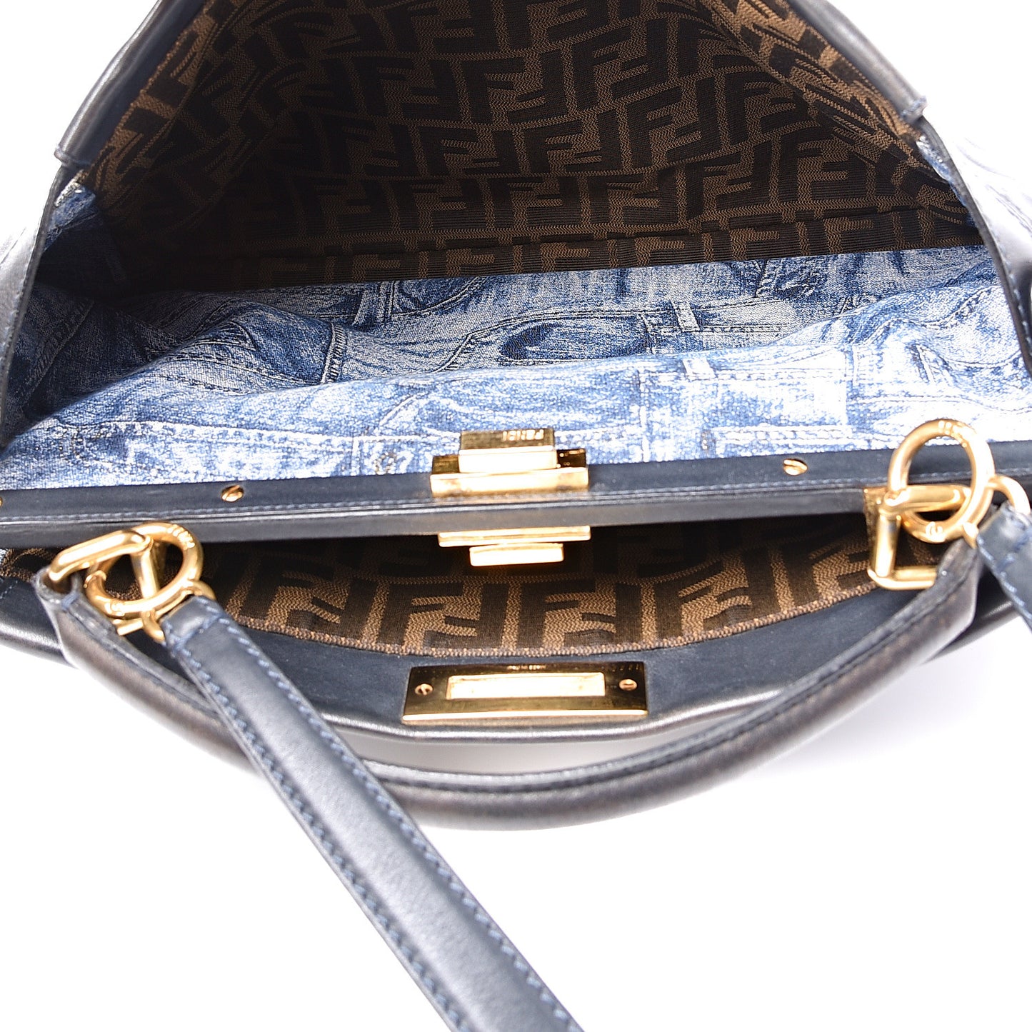 Calfskin Denim Zucca Large Peekaboo Iconic Satchel Navy