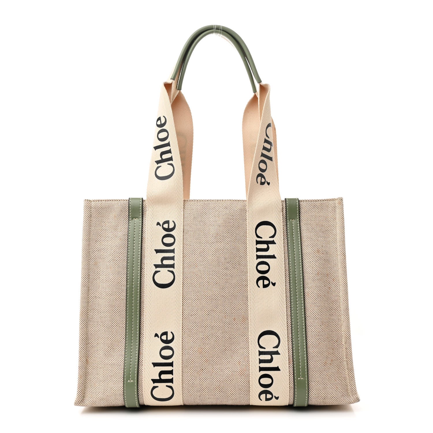 Chloe Cotton Calfskin Medium Woody Ribbon Tote White Green 1 of 10