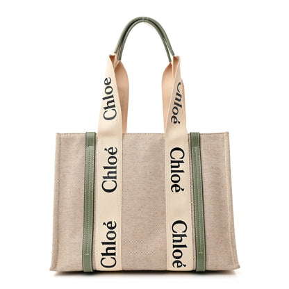 Chloe Cotton Calfskin Medium Woody Ribbon Tote White Green 1 of 10